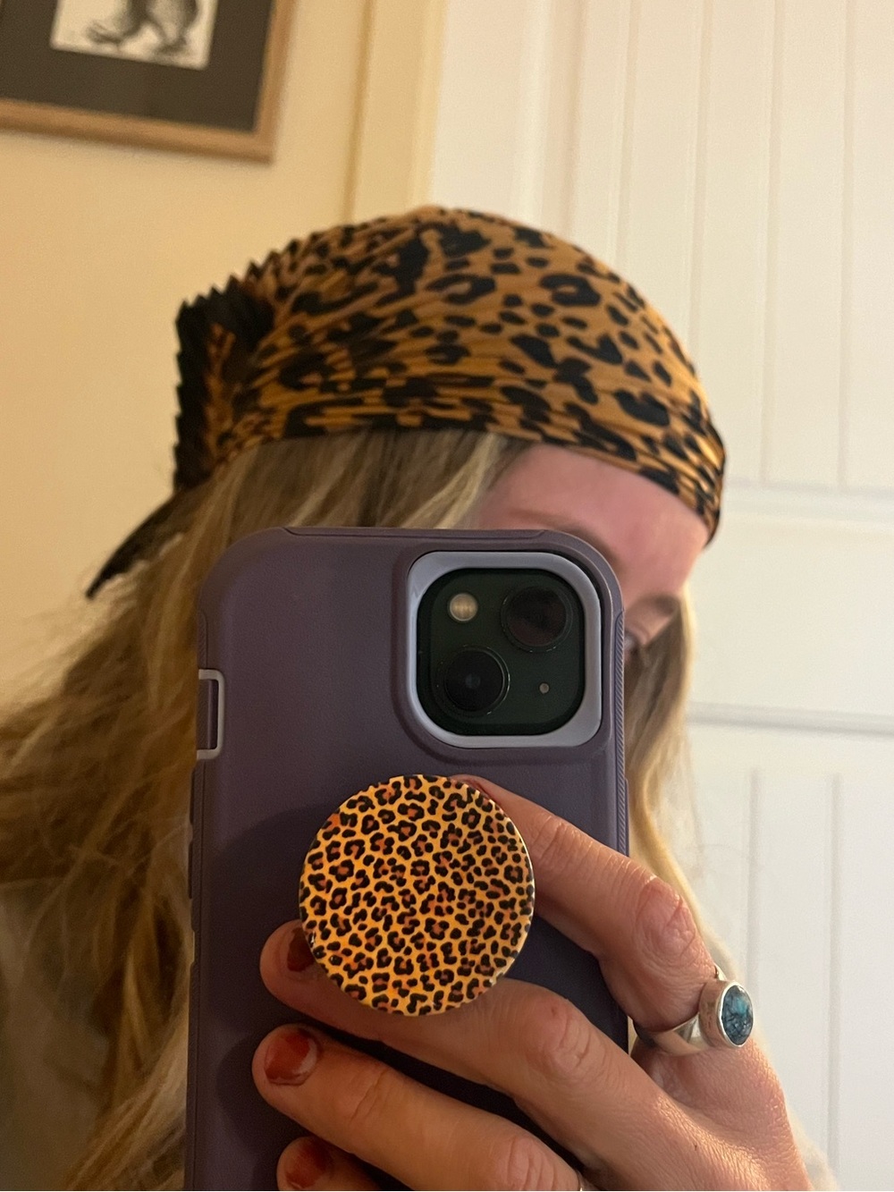 Leopard Print Headscarf and PopSocket Set - Tan & Black